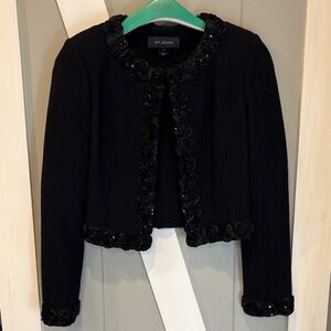 St. John Black Blazer with Floral Accents